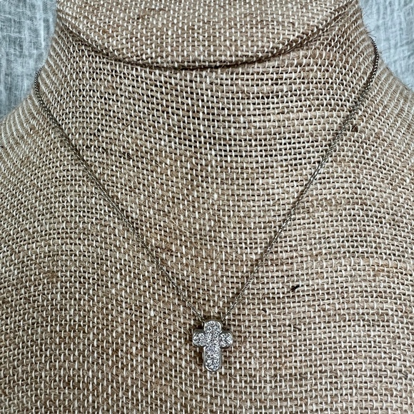18K Gold Diamond Puffy Cross Necklace | Brilliant Pavé Pendant on 16" Chain VTG - Picture 4 of 16